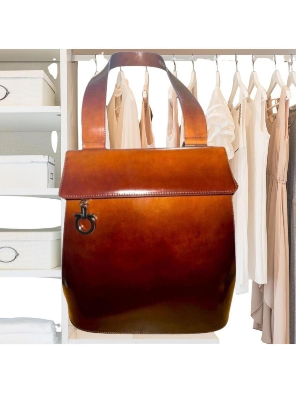Salvatore Ferragamo Brown Ombré Leather Shoulder Bag -AQ-217148 Rare, Italy
